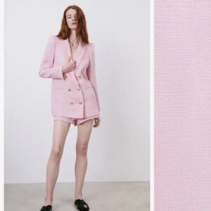 Zara double-Breasted Pink Blazer with shoulder pads